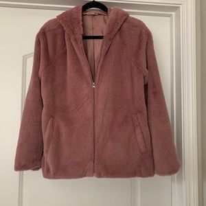 Pink Hooded Faux Fur Jacket